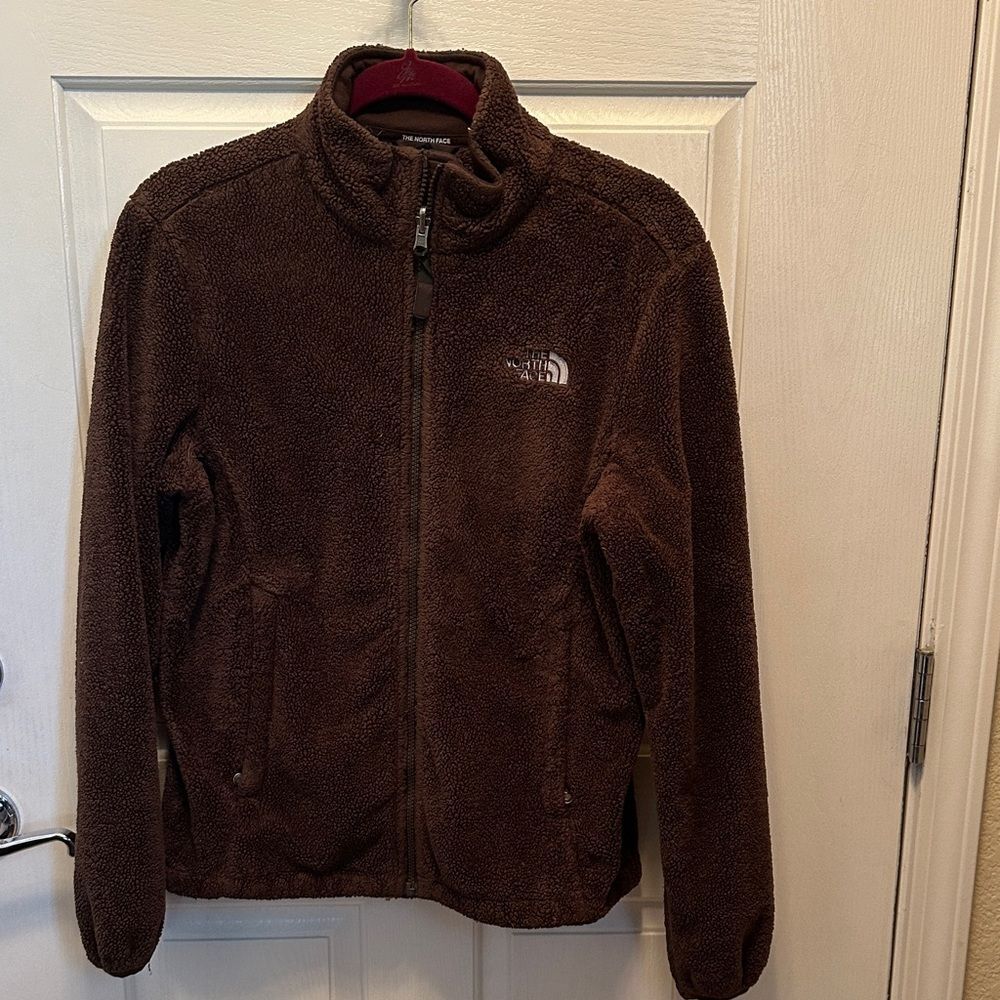 The North Face Chocolate Brown Fleece Jacket Logo on Front and Back shoulder Siz